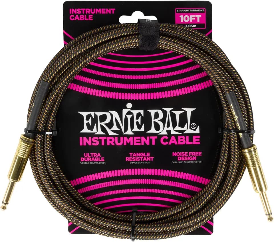 Ernie Ball Braided Instrument Cable Straight/Straight 10ft - Pay Dirt (P06428)