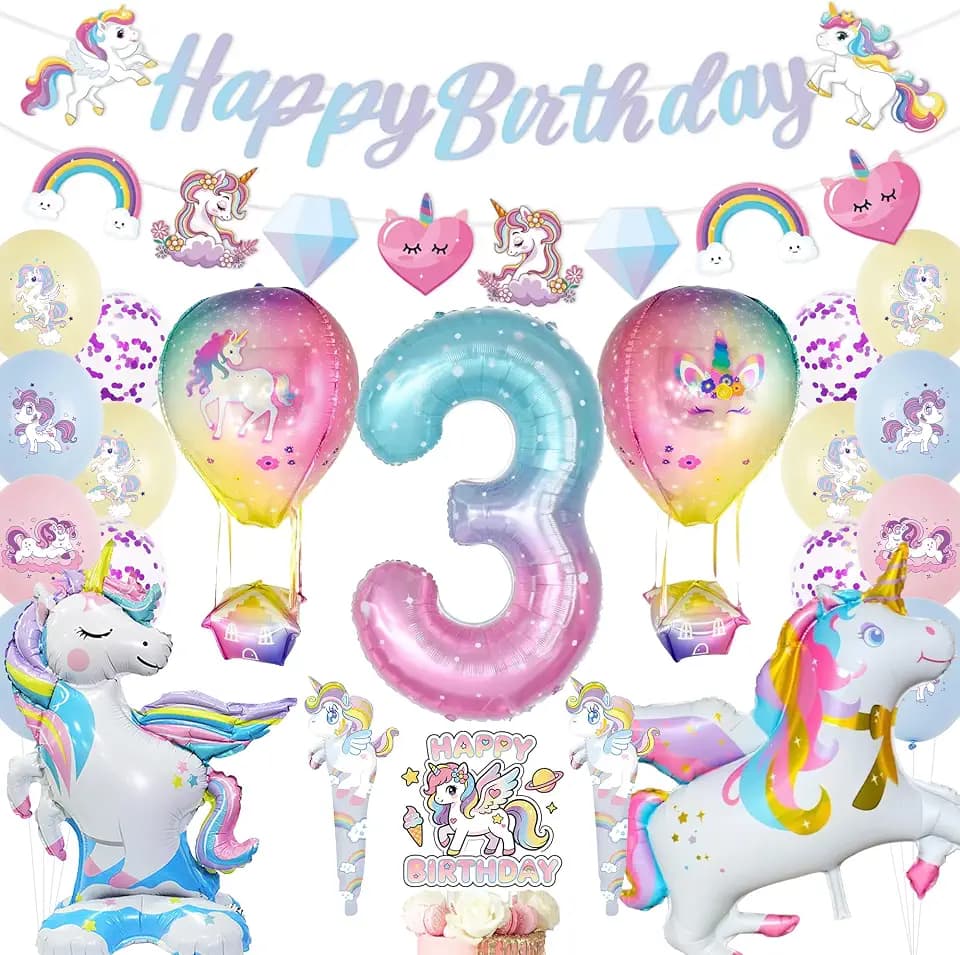 Einhorn Geburtstagsdeko 3 Jahre Mädchen, Geburtstag Luftballons Girlande