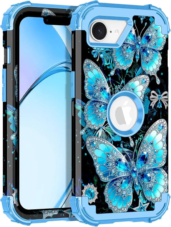 Rancase for iPhone 17e Case Case,Three Layer Heavy Duty Shockproof Protection Hard Plastic Bumper +Soft Silicone Rubber Protective Case for Apple iPhone 17e,Glow in The Dark-Light Blue