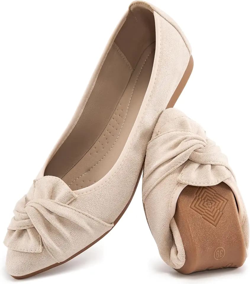 Aomigoct Comfortable Dressy Flats for Women: Cushioned Insole & Lightweight for All-Day Office Comfort - Slip On & Foldable for Working Professional with Bow