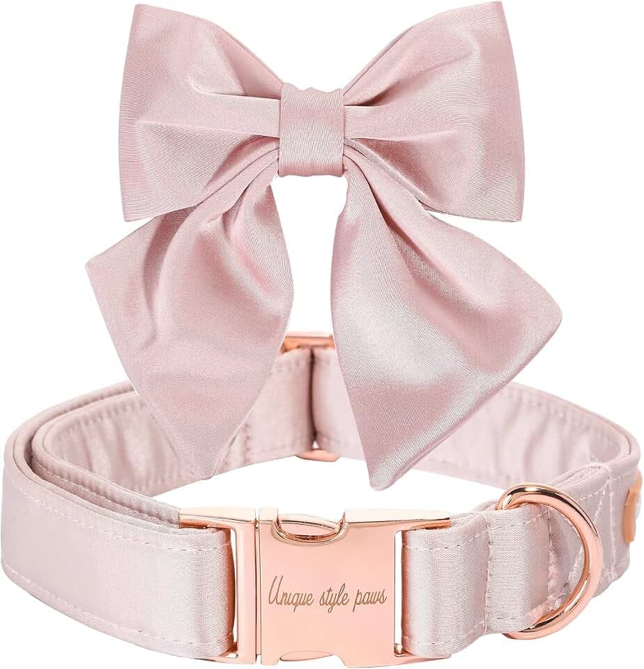 Unique style paws, Hundehalsband aus Seide, langlebig und verstellbar, mit Schleife, für Hochzeit, Hundehalsband, Größe XS, Rosa