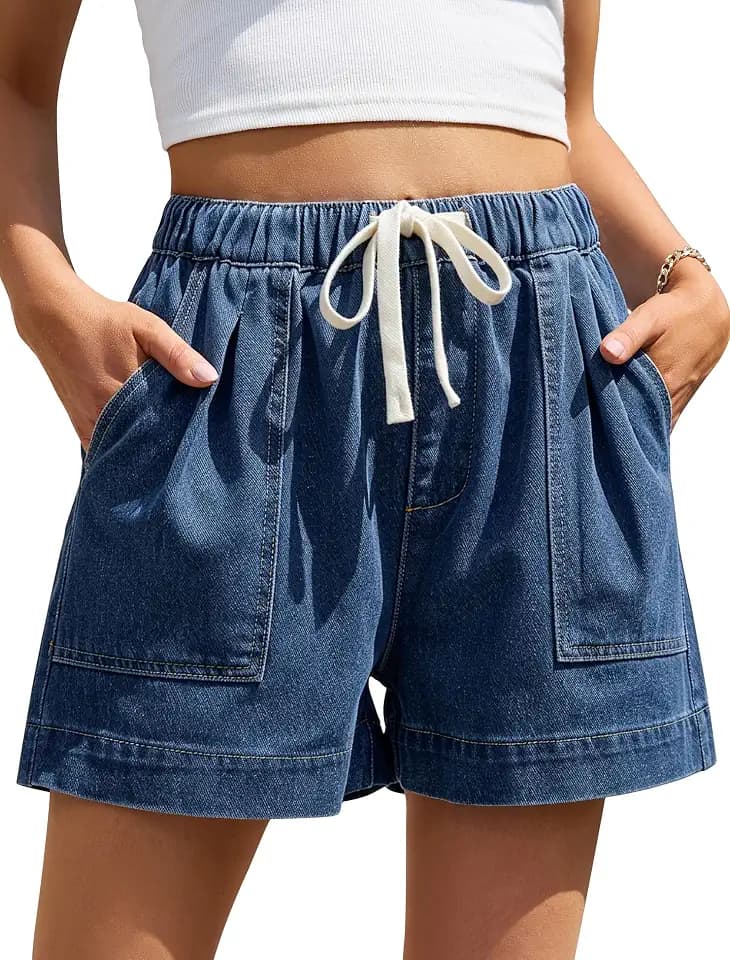 Eddoyee Jean Shorts for Women High Waisted Drawstring Pull On Denim Shorts