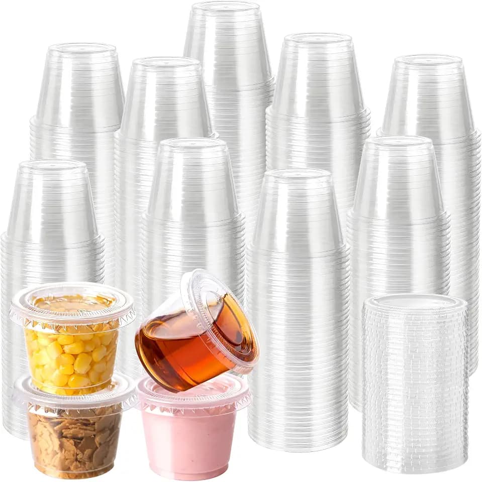 HOMIP 100PACK 1oz Plastic Portion Cups with Lids, Condiment, Jello Shot Cup