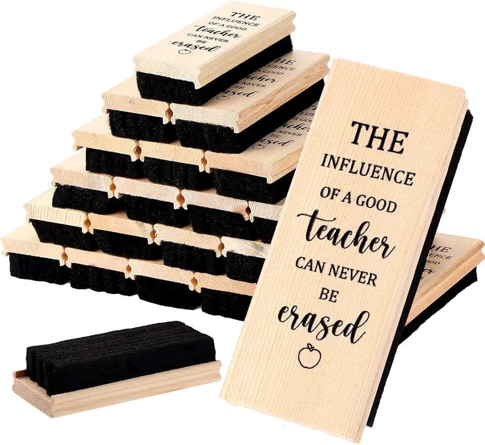 Outus 48 Pcs Teacher Appreciation Gifts Bulk Teacher Chalkboard Eraser Chalk Erasers with Wooden Handle Dustless Dry Chalkboard Cleaner for Office Supplies Thank You Gifts