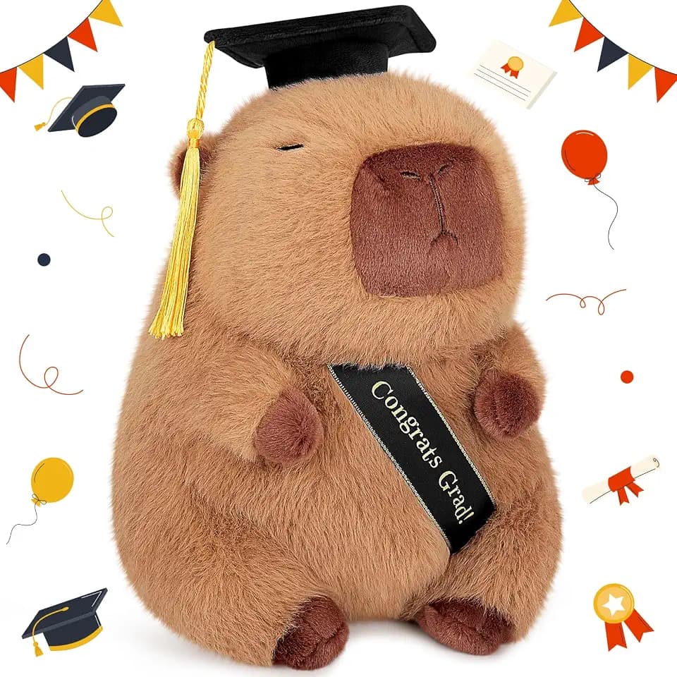 Achwishap Graduation Capybara Plush, 9.1” Brown Capybara Stuffed Animal