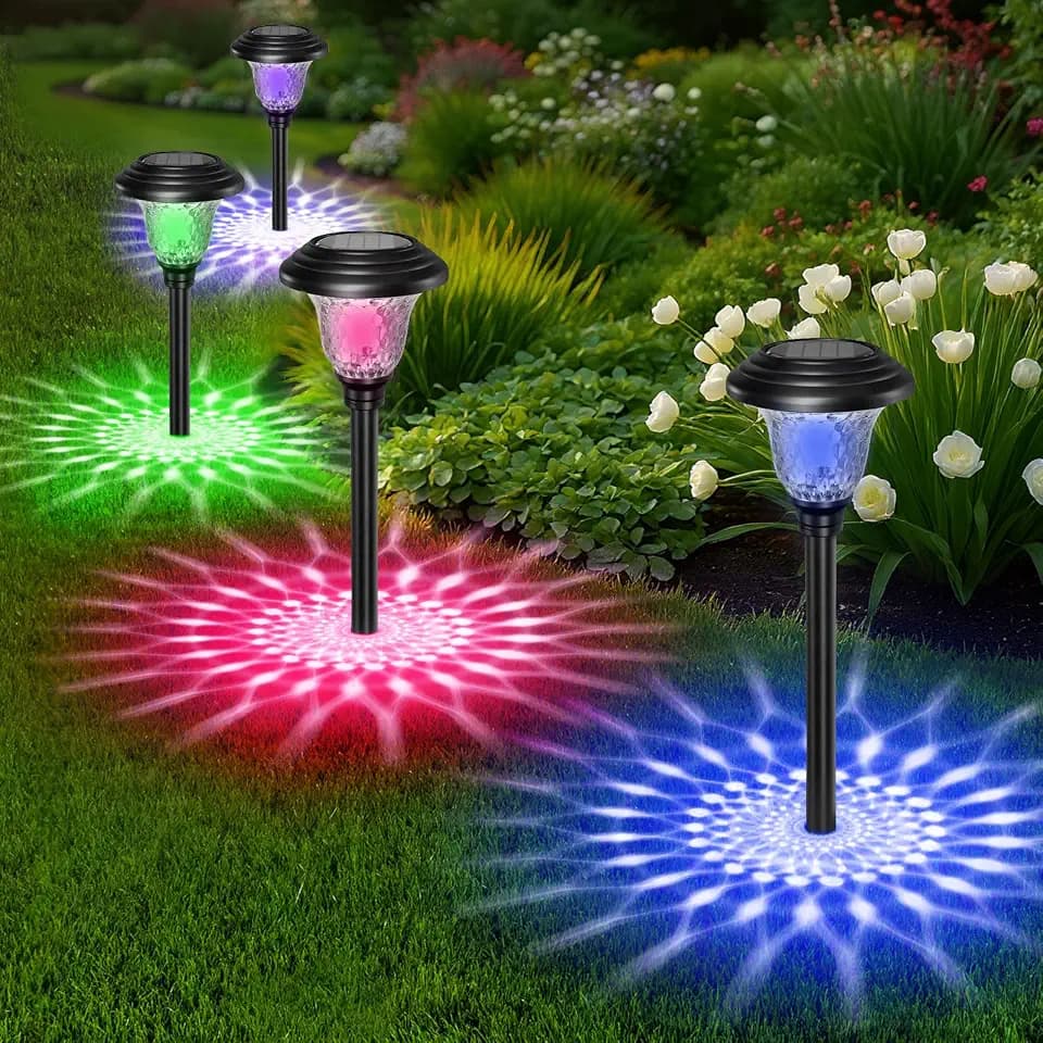 Beau Jardin 8 Pack Solar Pathway Lights Outdoor Solar Powered Light Waterproof Glass High Lumen for Garden Landscape Path Yard Walkway Patio Driveway Outside White Color Changing Black