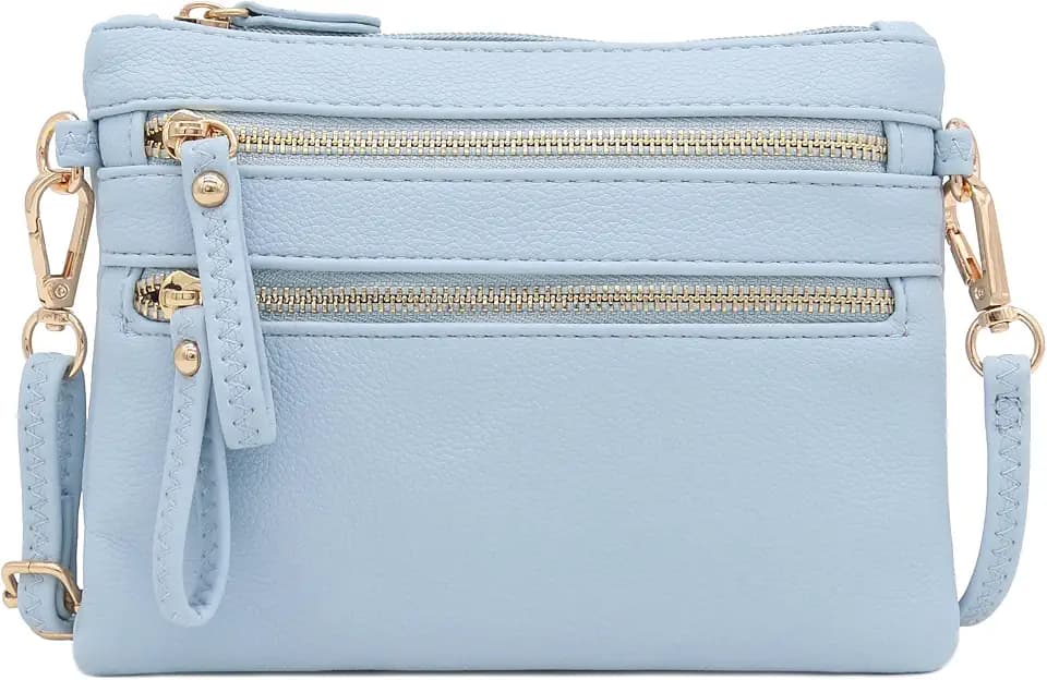 FashionPuzzle Multi Zipper Pocket Small Wristlet Crossbody Bag