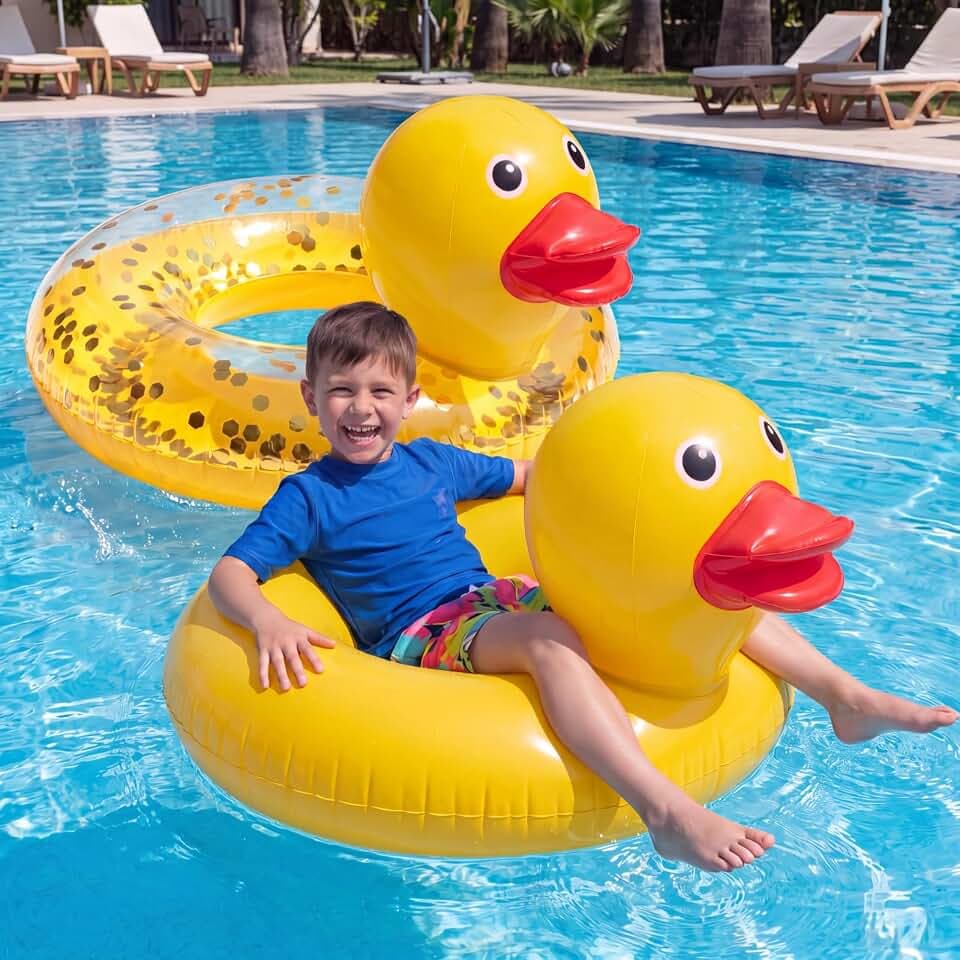 Hungdao 2 Pcs Duck Pool Float Sequins,Classic, 23.6'' Kids Swim Tube