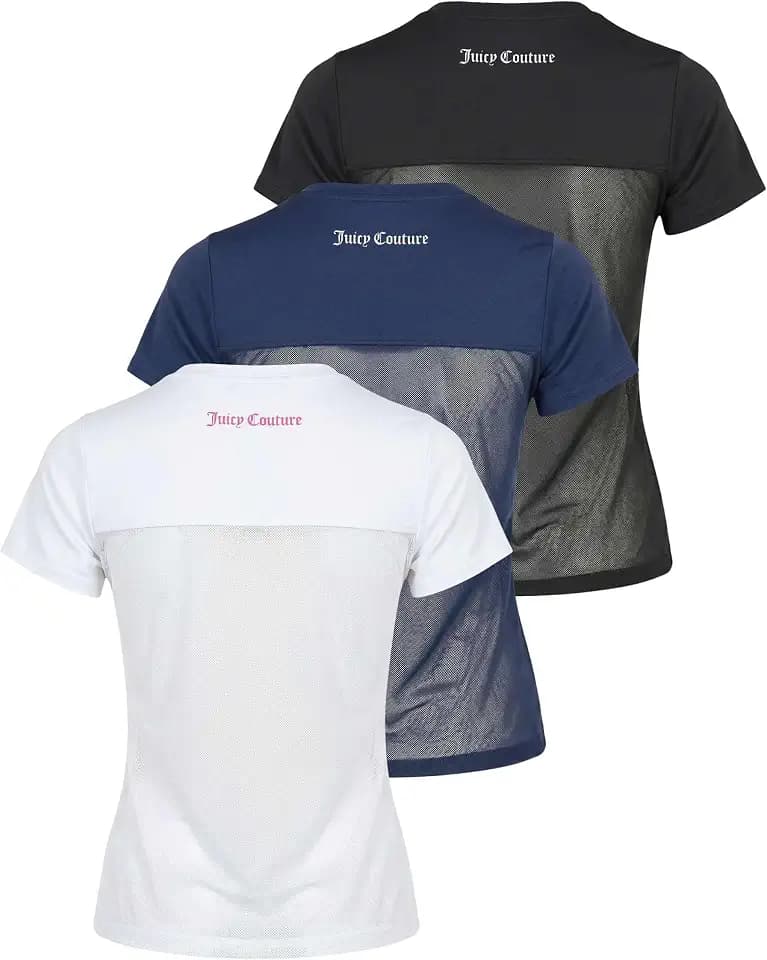 Juicy Couture Women's Mesh Back Tops Short Sleeve Tshirts Workout Gym Running Athletic