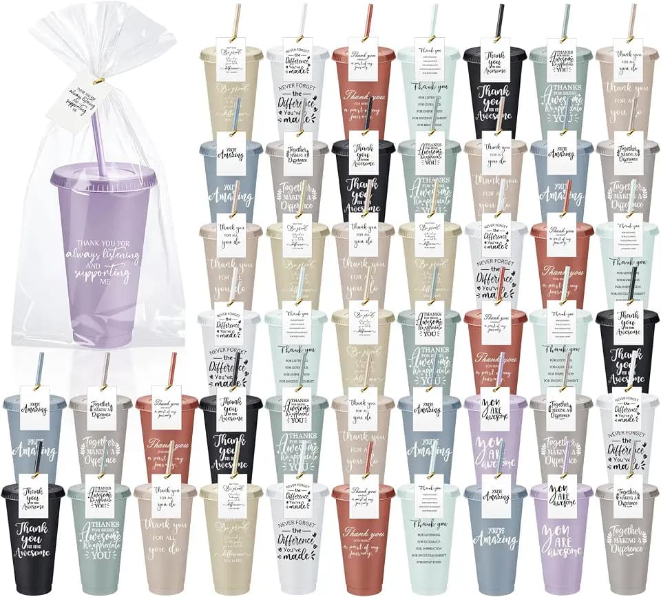 Tioncy 50Set Employee Appreciation Gift Bulk Cup, Thanks, Multicolor