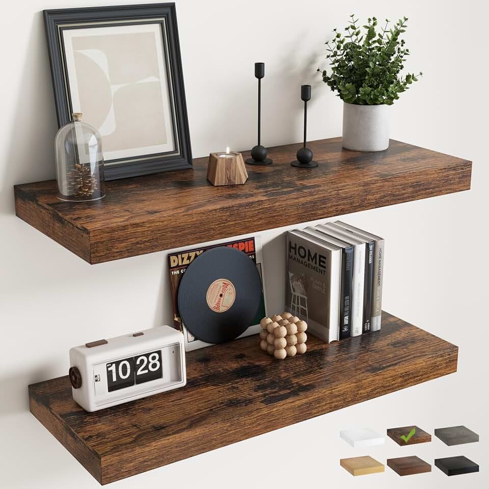 36 Inch Floating Shelves for Wall 2 Pack, 12"D Wood Grain Bathroom Shelves