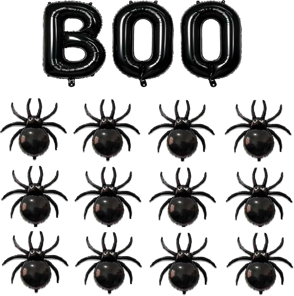 15 Pcs Halloween Party Balloons, Black Boo Letter Balloons and Spider Foil Balloon for Halloween Birthday Horror Party Decorations