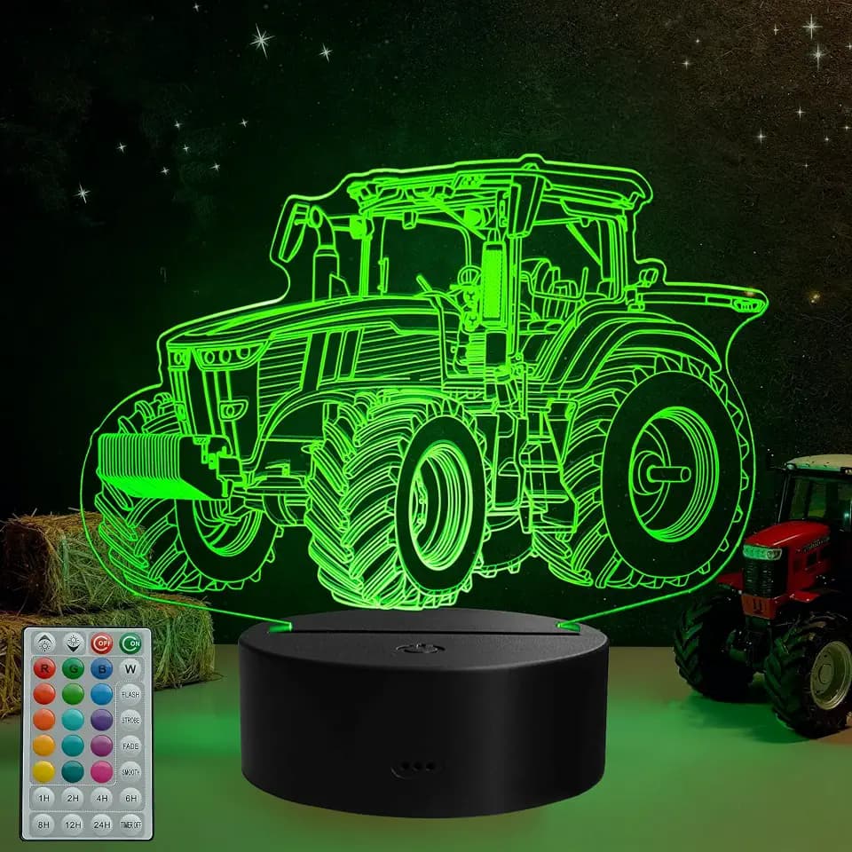 Tractor 3D Night Light, 16 Colors with Remote Control, Timer, RGB Flashing Mode, Dimmable LED Illusion Lamp, Tractor Toys Cool Gifts for Holiday Birthday Christmas