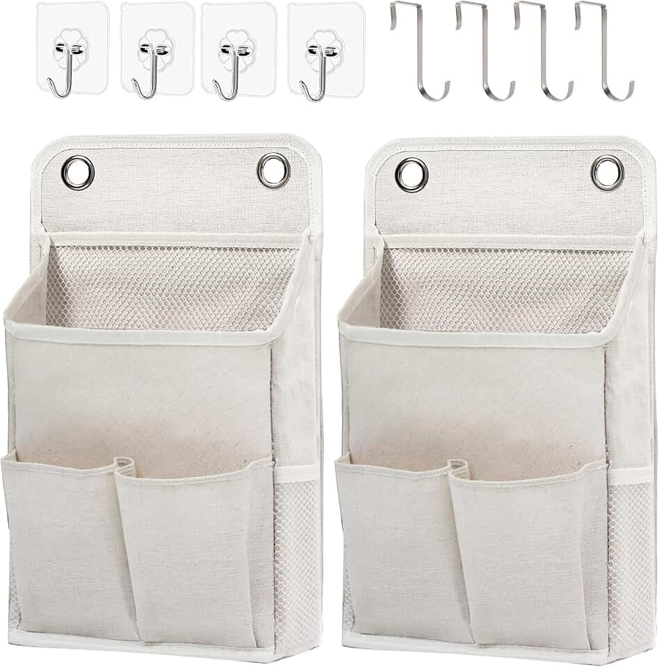 Hanging Basket for Organizing, Wall Organizer with Pockets and Over The Door Organizer,Can for Home, Closet, Office and Camper (2 White)