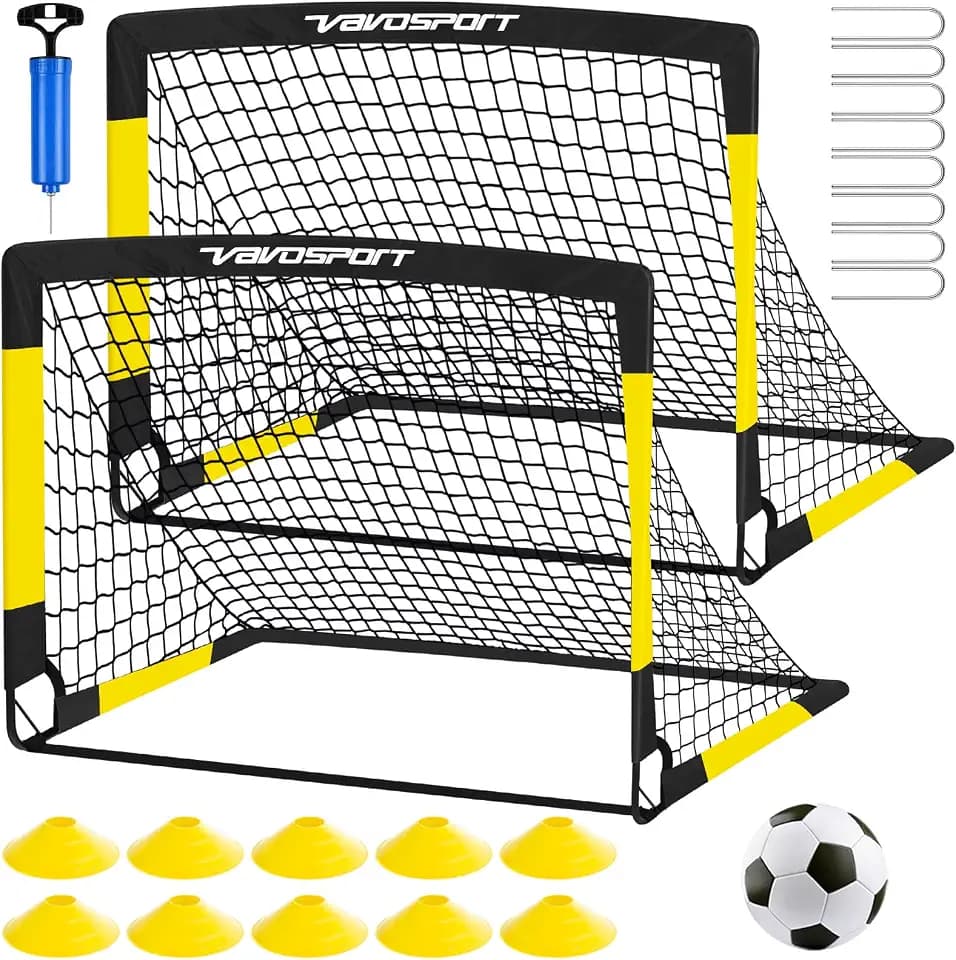 Kids Soccer Goals for Backyard, 2-Pack 4x3ft Portable Soccer Nets, Pop Up Mini Toddler Soccer Goal Set with Size 3 Ball, Cones & Pump for Ages 3-12, Indoor & Outdoor Practice Training Kit