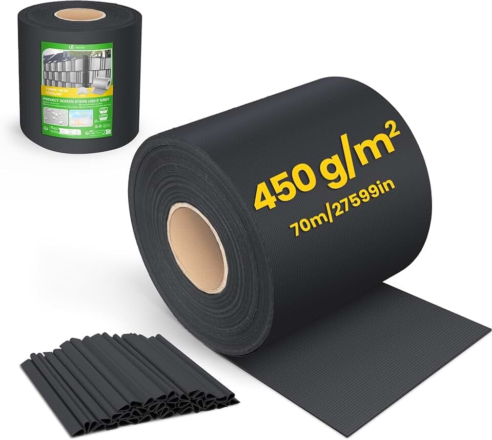 VOUNOT® PVC Sichtschutzstreifen für Doppelstabmatten 70m x 19cm, 40 Befestigungsclips, Sichtschutz Zaunfolie für Stabmattenzaun, Gartenzaun, Zaun, Schwarz
