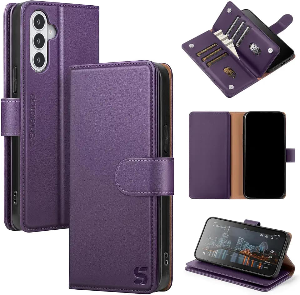 Shieldtop Compatible with Samsung Galaxy S26 Wallet Case with Card Holder,Women Men RFID Blocking PU Leather Flip TPU Protective Cover Credit Card Slots,Phone Case for S26,Dark Purple