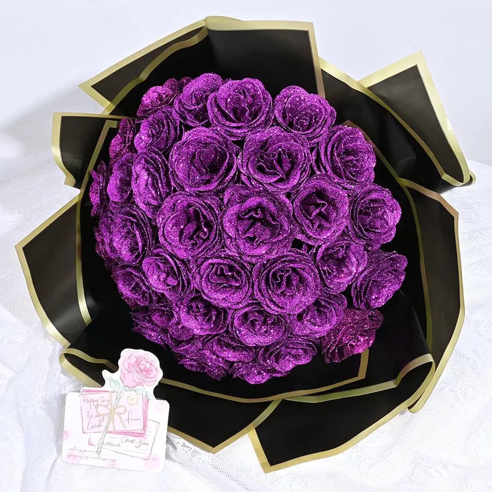 Waipfaru Glitter Roses Bouquet, DIY Fake Flowers Bouquet, Birthday Gifts