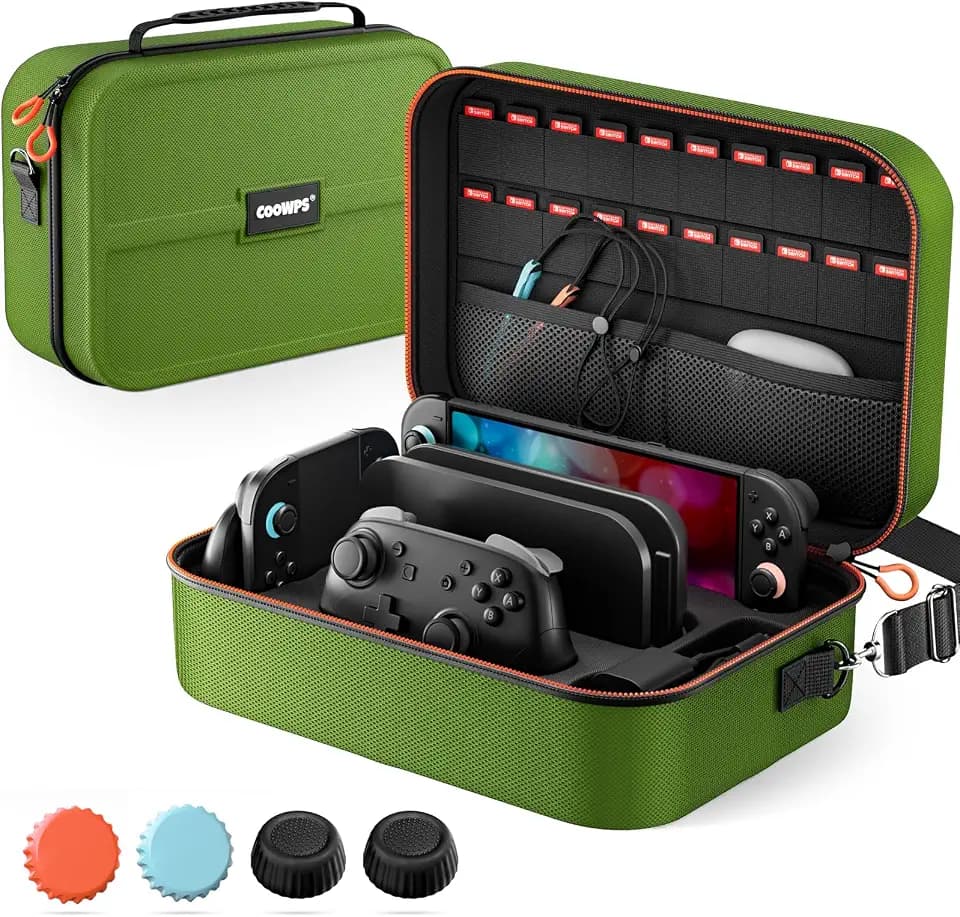 COOWPS for Nintendo Switch 2 Case, 4Pcs Thumb Grips, Protection Travel Case