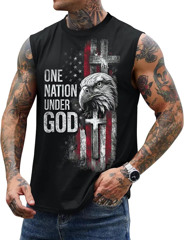 Mainfini Men's 4th of July Tank Top Eagle American Flag Independence Day Patriotic Shirt (S-3XL)