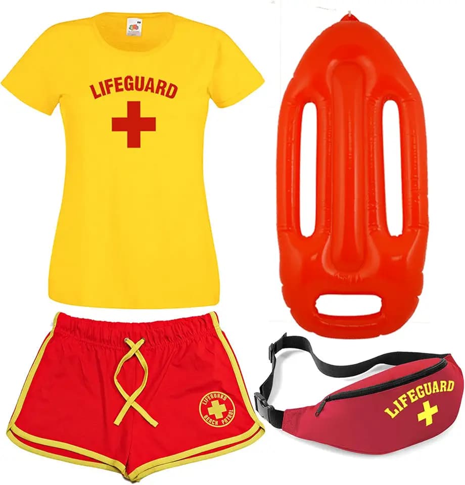 Damen Rettungs-T-Shirt, Shorts, Bauchtasche und Schwimmer, 4-er Set