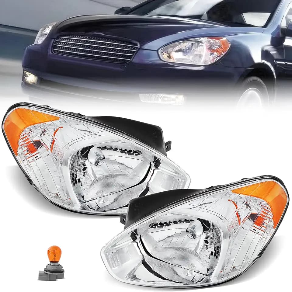 Headlights Compatible with 2006 2007 2008 2009 2010 2011 Hyundai Accent, Passenger and Driver Side