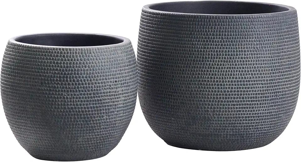 Olly & Rose Barcelona Keramik-Blumentopf-Set 2 – Pflanzgefäße für drinnen und draußen, Schwarz