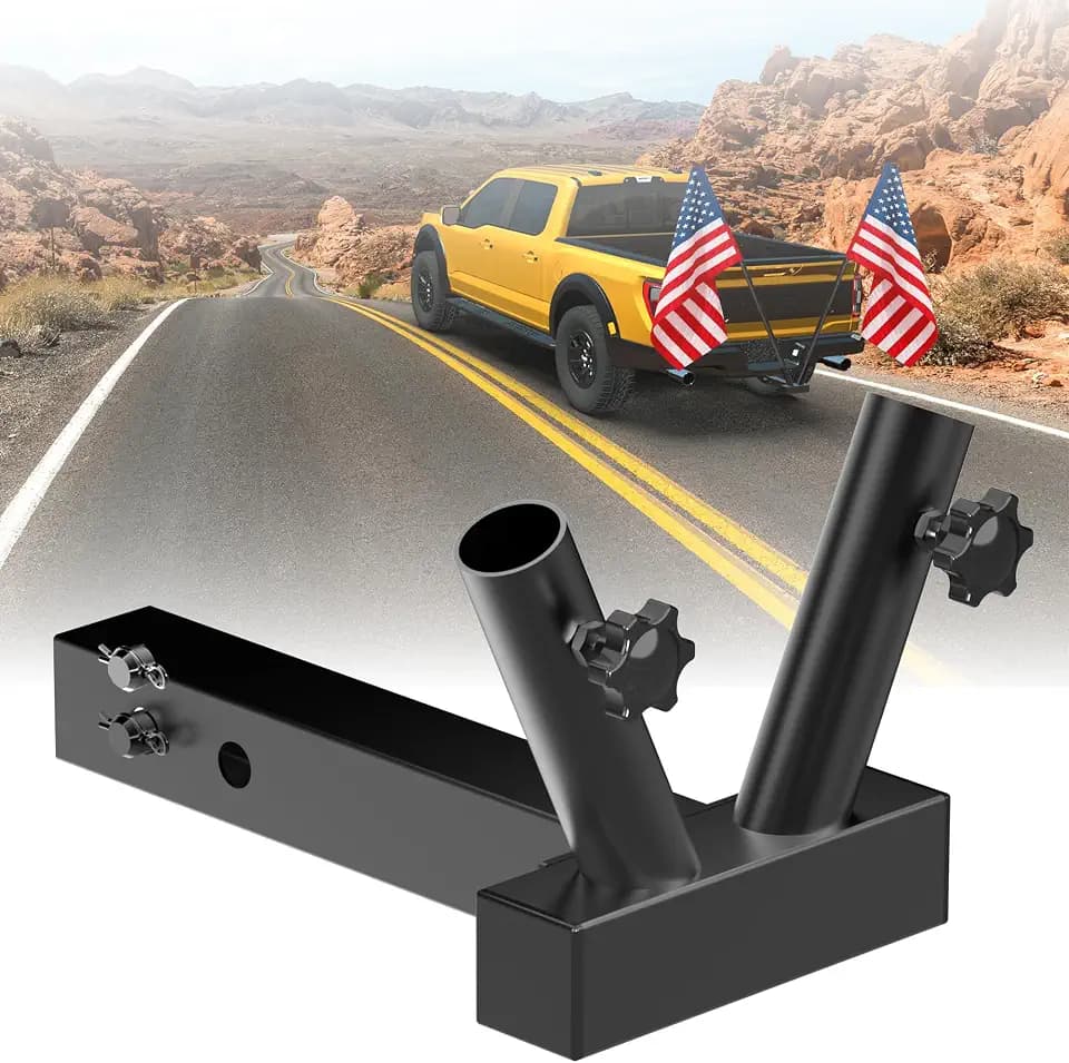 Double Hitch Flag Pole Holder for Truck, Fits Standard 2" Trailer Hitch, RV Flagpole Kit, Car Receiver Flag Pole Mount, Compatible with Jeep, RV, Camper, SUV, Pickup