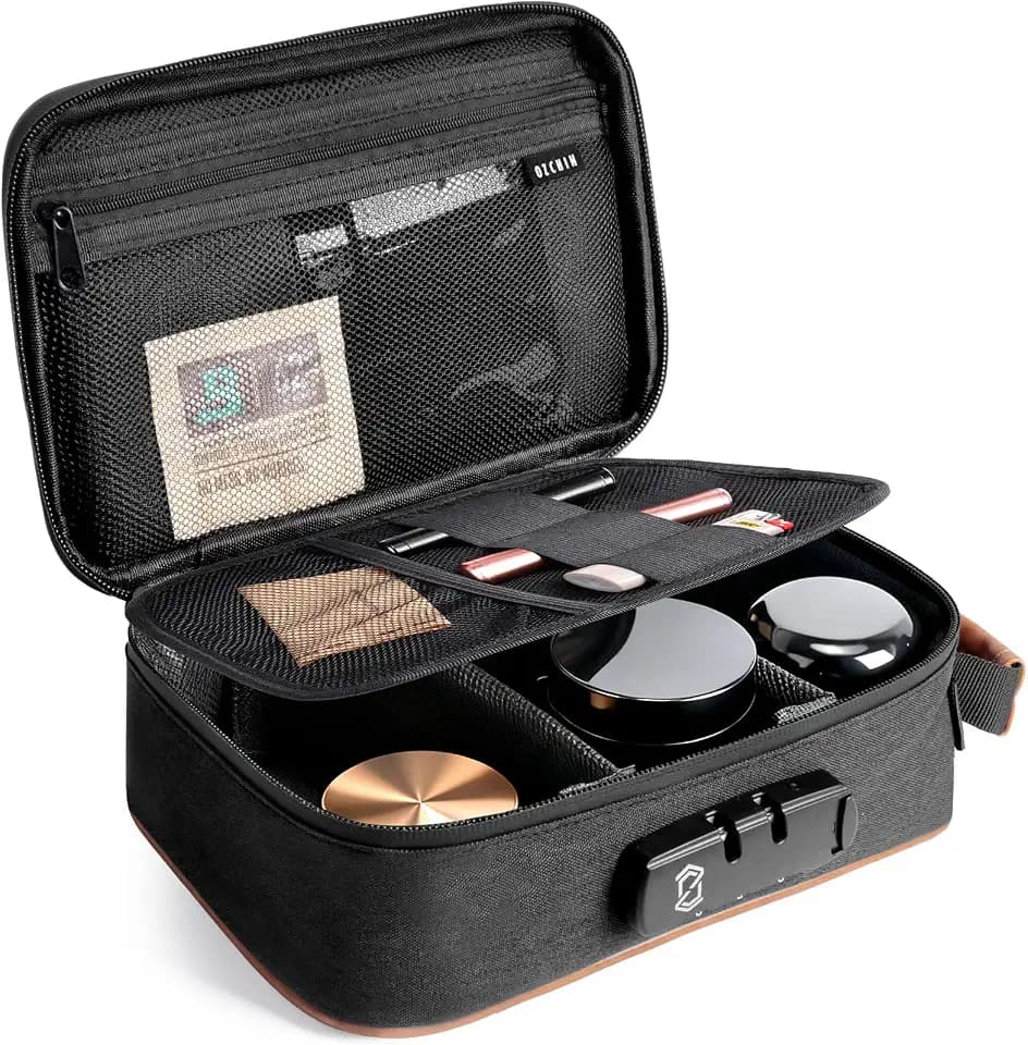 OZCHIN Smell Proof Bag with Combination Lock 9.5" x 6" x 3.5" File Organizer Case Container Medicine Lock Bag Travel Storage Case Safe Bags for Documents and Valuables Storage (Black-2)
