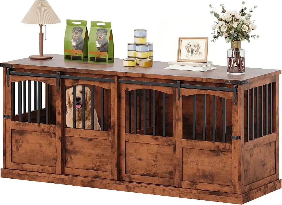 72 Double Dog Cage Furniture Brown