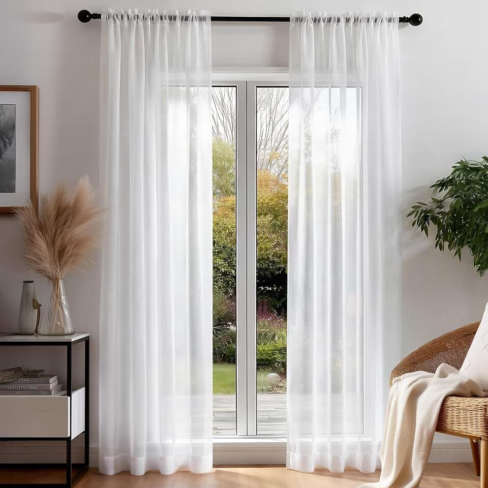 Deconovo Voile Vorhang mit Stangendurchzug Übergardinen Sheer Curtains Weiß