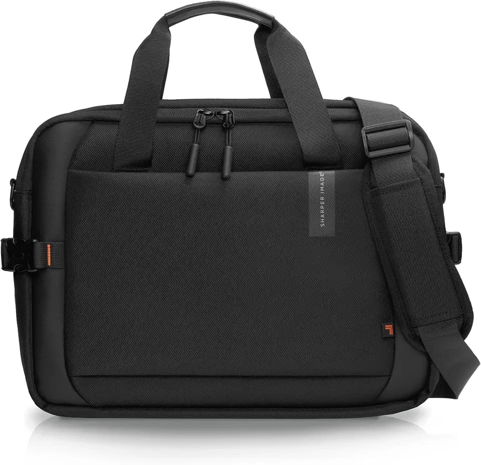 Sharper Image Messenger Briefcase for Men, Laptop Bag fits up to 16” Computer, 19L Water Resistant Crossbody Shoulder Bag with Strap for Work, School, Office, Travel, Black (Venture Collection)