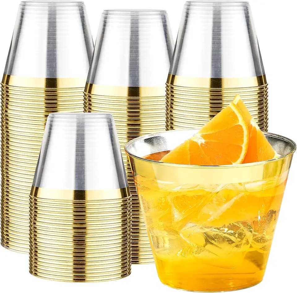 RACETOP 100 Pack 9 oz Gold Plastic Cups Tumbler
