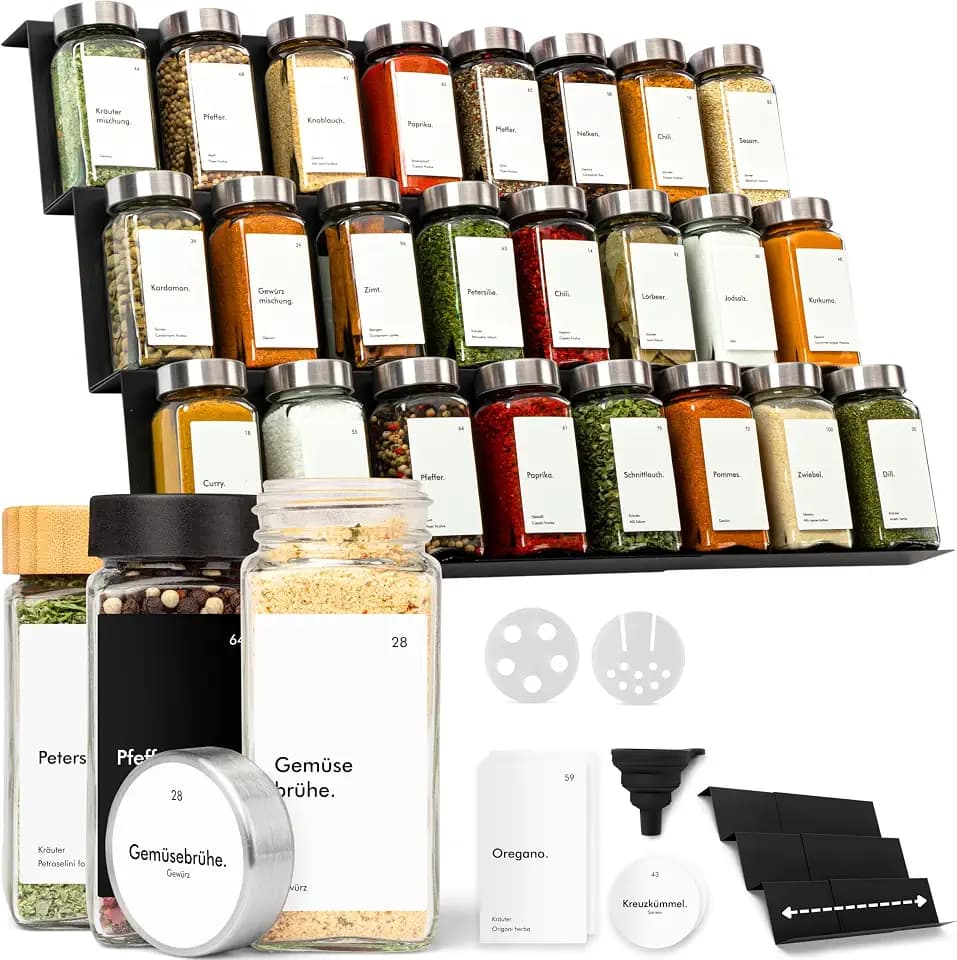 KIVY Gewürzgläser mit Regal - 24x 120ml - Gewürz Organizer Schublade