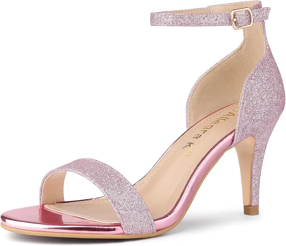 Allegra K Damen Glitzer Sandalen mit Knöchelriemen Stilettoabsatz
