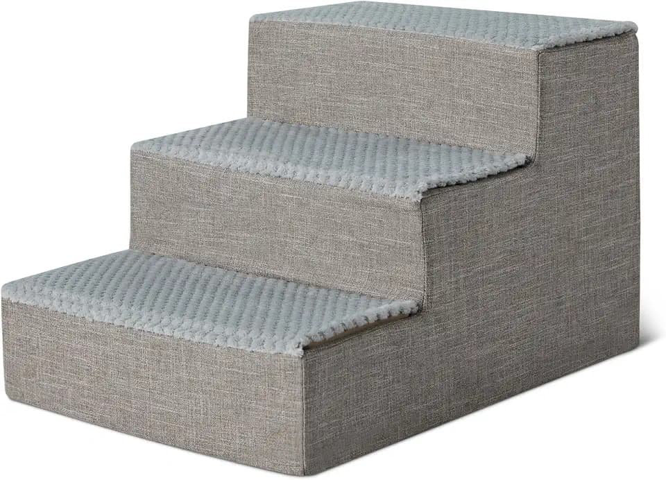 Amazon Basics Hundetreppe, Höhe 35,1cm, 3-Stufige Hundetreppe für Schlafcouch und Sofa, Haustiertreppe mit Rutschfester Unterseite für Haushunde und Hauskatzen, Grau