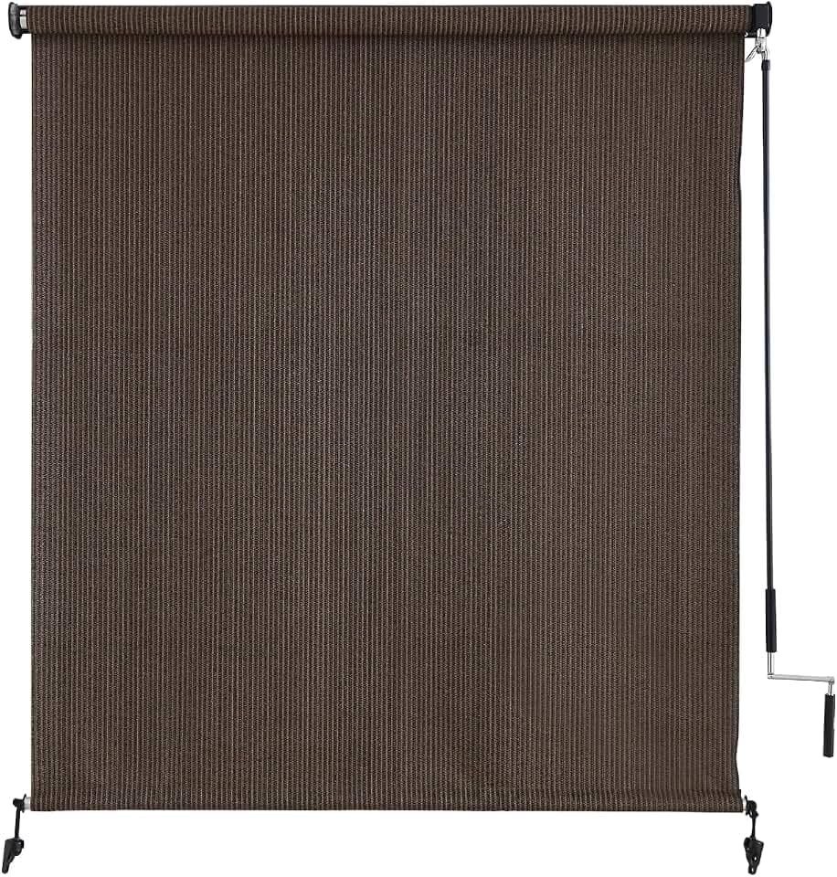 sunoff Patio Shades Roll Up Outdoor, Cordless Porch Roller Shades Blinds with Shade Cloth for Gazebo Pergola Balcony Backyard, 2 Poles & 1 Fabric, Mocha, 48" Wx72 H