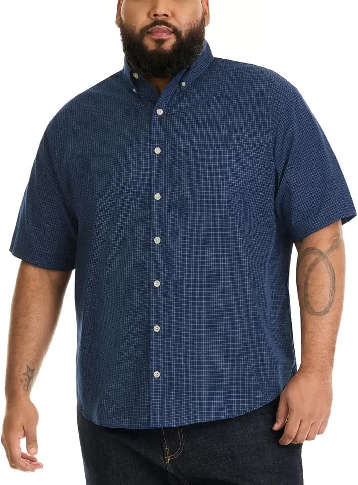 Van Heusen Men's Big and Tall Wrinkle Free Short Sleeve Button Down Shirt, No-Tuck Length, Comfortable Stretch Fabric