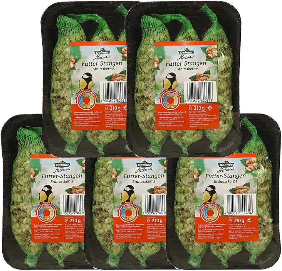 Dehner Natura Wildvogelfutter, Futterstangen mit Sonnenblumenkernen, 5 x 3 Stück (1050 g)