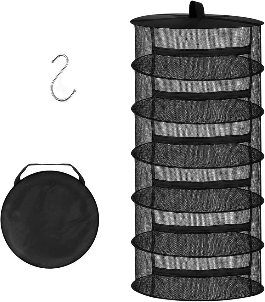 Tockennetz Kräuter 6-lagiger Hängendes Kräuter Trockengestell Trockennetz mit Reißverschlüssen, Schwarz, 60x120cm