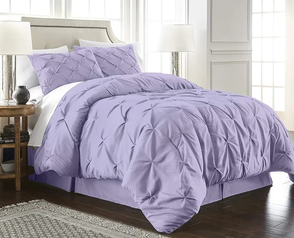 Chezmoi Collection Berlin Lavender Pinch Pleat King Comforter Set, 3-Piece (Comforter and Pillow Shams) - Soft Pintuck, Lightweight All Season Microfiber Bedding