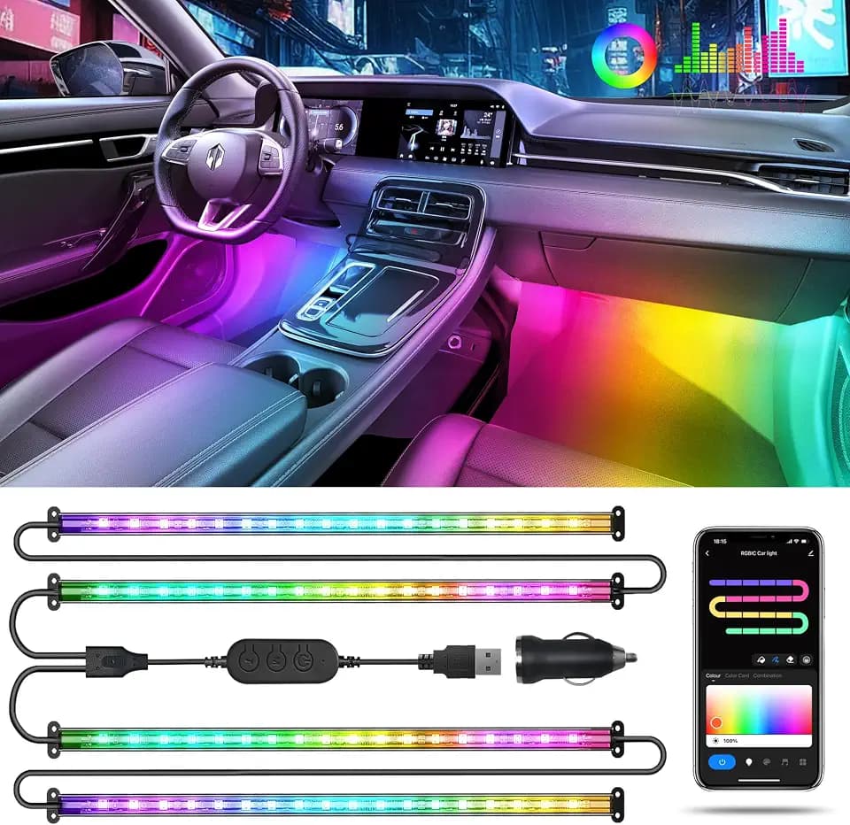 Pak Smart RGB+IC Car LED Lights, 72 LED 16 Million Colors Interior Light