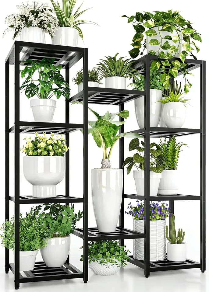 Metal Heavy Duty Plant Stand Indoor Outdoor,10 Tier Tall Plant Stands Holder,Large Wrought Iron Plant Shelves for Multi Pots,Black Tiered Flower Display Riser for Living Room,Patio,Balcony