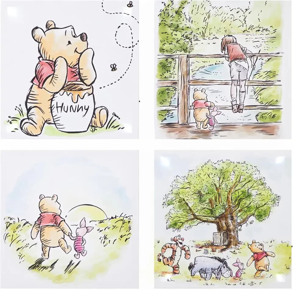 Disney Winnie the Pooh LED Canvas Wall Art,4-Pack Kids Room Decor,Light-Up Wall Hangings, Each 11"x11",Nursery & Bedroom Decoration Set