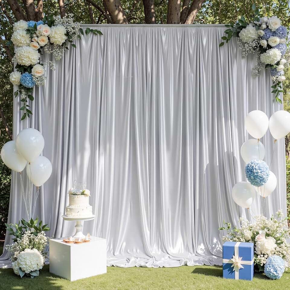 10ft x 10ft Silver Sequin Backdrop Curtain for Parties, Wrinkle Free Thick Glitter Photo Backdrop Drapes 2 Panels 5x10FT Back Drop Cloth Shiny Fabric for Wedding Birthday Photography Background