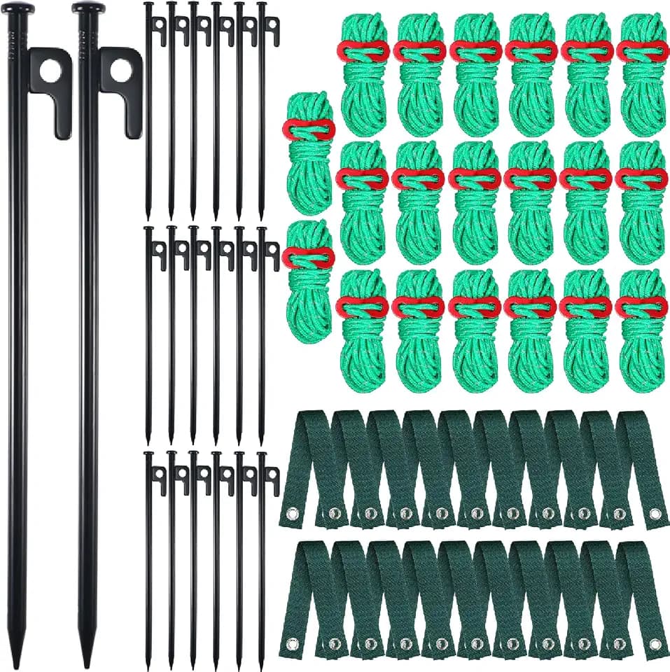 Suzile 60 Pcs Tree Stake Kit, Heavy Duty Tree Staking and Supports for Leaning Trees Include 11. 8'' Steel Stakes 15. 8'' Support Straps 13. 12 ft Ropes for Anchoring Hurricane Protection (Green)