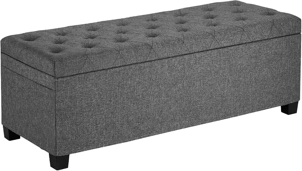 VEVOR Sitzhocker mit Stauraum 110 x 40 x 40 cm Fußbank Aufbewahrungsbox bis 299,37 kg belastbar, hochklappbare gepolsterte Sitzbank mit Metallrahmen, Ottomane für Wohnzimmer Schlafzimmer Flur Grau