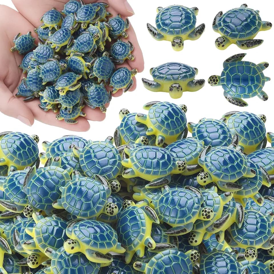 Yerliker Mini Sea Turtle Figurines Resin Sea Animals, 100 Pcs, Blue