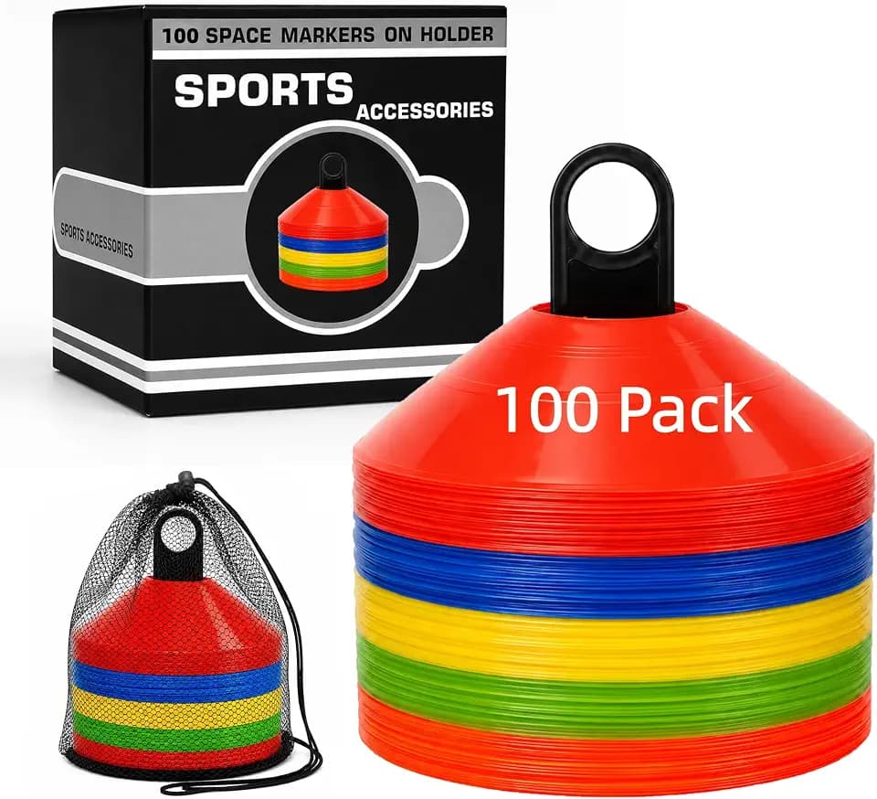 50/100PCS Soccer Cones with Carry Bag & Holder, 5 Color Disc Cones