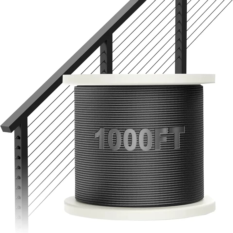BLIKA 1000FT 1/8" Black Stainless Steel Cable, T316 Marine Grade